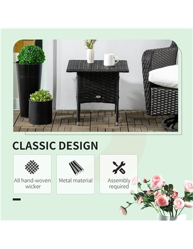 Outsunny Rattan Side Table, Outdoor Coffee Table, with Plastic Board Under the Full Woven Table Top for Patio, Garden, Balcony, 