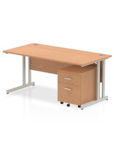 Dynamic Impulse 1600 x 800mm Straight Office Desk Oak Top Cantilever 2 Drawer Mobile Pedestal MI000968