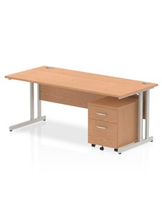 Dynamic Impulse 1800 x 800mm Straight Office Desk Oak Top Cantilever 2 Drawer Mobile Pedestal MI000969