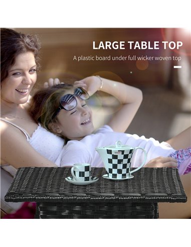 Outsunny Rattan Side Table, Outdoor Coffee Table, with Plastic Board Under the Full Woven Table Top for Patio, Garden, Balcony, 
