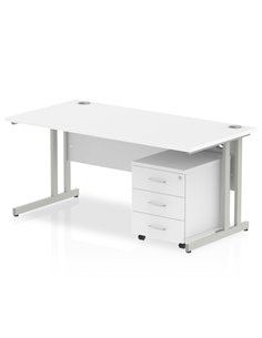 Dynamic Impulse 1800 x 800mm Straight Office Desk White Top Cantilever 3 Drawer Mobile Pedestal MI000977