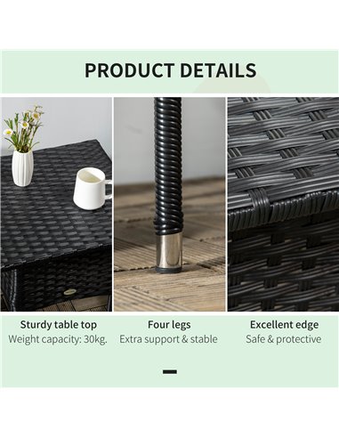 Outsunny Rattan Side Table, Outdoor Coffee Table, with Plastic Board Under the Full Woven Table Top for Patio, Garden, Balcony, 