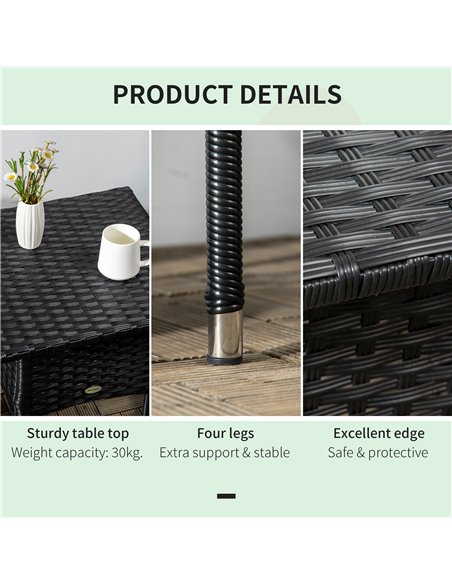 Outsunny Rattan Side Table, Outdoor Coffee Table, with Plastic Board Under the Full Woven Table Top for Patio, Garden, Balcony,  - pic 7403 | FastDaddyshop