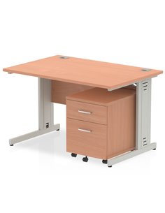Dynamic Impulse 1200 x 800mm Straight Office Desk Beech Top Cable Managed 2 Drawer Mobile Pedestal MI000990