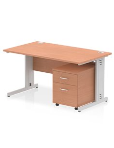 Dynamic Impulse 1400 x 800mm Straight Office Desk Beech Top Cable Managed 2 Drawer Mobile Pedestal MI000991