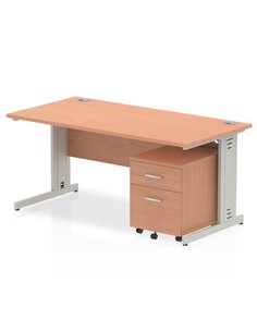 Dynamic Impulse 1600 x 800mm Straight Office Desk Beech Top Cable Managed 2 Drawer Mobile Pedestal MI000992