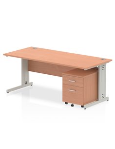 Dynamic Impulse 1800 x 800mm Straight Office Desk Beech Top Cable Managed 2 Drawer Mobile Pedestal MI000993
