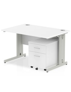 Dynamic Impulse 1200 x 800mm Straight Office Desk White Top Cable Managed 2 Drawer Mobile Pedestal MI000994