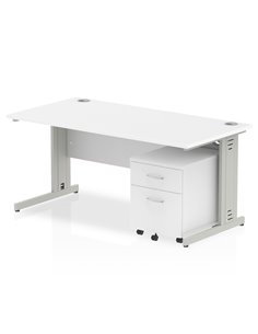 Dynamic Impulse 1600 x 800mm Straight Office Desk White Top Cable Managed 2 Drawer Mobile Pedestal MI000996