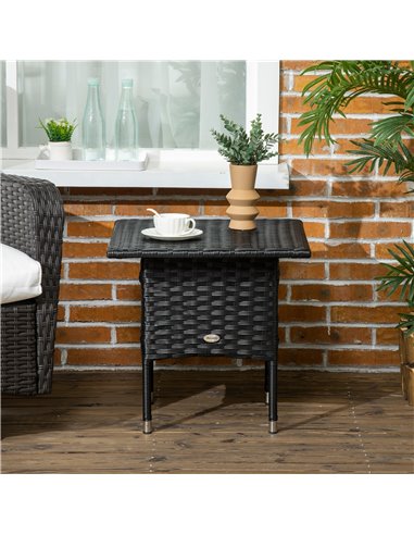 Outsunny Rattan Side Table, Outdoor Coffee Table, with Plastic Board Under the Full Woven Table Top for Patio, Garden, Balcony, 