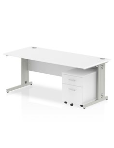 Dynamic Impulse 1800 x 800mm Straight Office Desk White Top Cable Managed 2 Drawer Mobile Pedestal MI000997