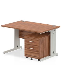 Dynamic Impulse 1200 x 800mm Straight Office Desk Walnut Top Cable Managed 2 Drawer Mobile Pedestal MI000998