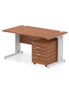 Dynamic Impulse 1400 x 800mm Straight Office Desk Walnut Top Cable Managed 2 Drawer Mobile Pedestal MI000999