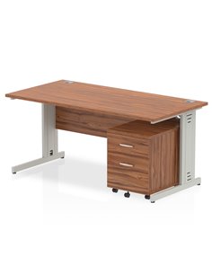 Dynamic Impulse 1600 x 800mm Straight Office Desk Walnut Top Cable Managed 2 Drawer Mobile Pedestal MI001000