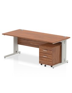 Dynamic Impulse 1800 x 800mm Straight Office Desk Walnut Top Cable Managed 2 Drawer Mobile Pedestal MI001001
