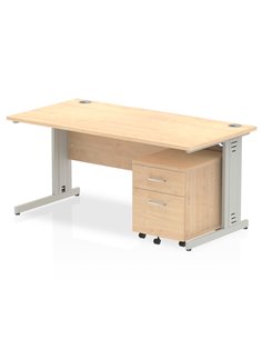 Dynamic Impulse 1600 x 800mm Straight Office Desk Maple Top Cable Managed 2 Drawer Mobile Pedestal MI001004