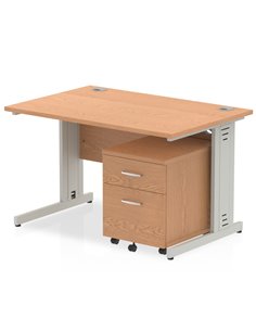 Dynamic Impulse 1200 x 800mm Straight Office Desk Oak Top Cable Managed 2 Drawer Mobile Pedestal MI001006