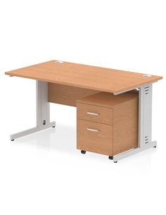 Dynamic Impulse 1400 x 800mm Straight Office Desk Oak Top Cable Managed 2 Drawer Mobile Pedestal MI001007
