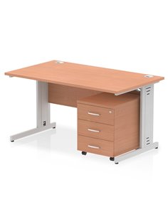 Dynamic Impulse 1400 x 800mm Straight Office Desk Beech Top Cable Managed 3 Drawer Mobile Pedestal MI001011