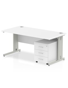 Dynamic Impulse 1200 x 800mm Straight Office Desk White Top Cable Managed 3 Drawer Mobile Pedestal MI001014
