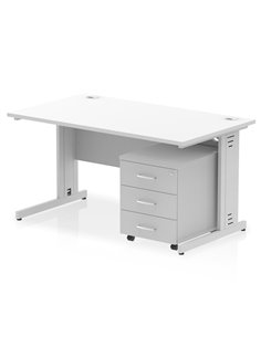 Dynamic Impulse 1400 x 800mm Straight Office Desk White Top Cable Managed 3 Drawer Mobile Pedestal MI001015