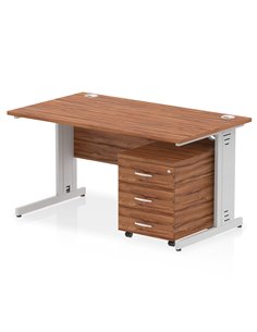 Dynamic Impulse 1400 x 800mm Straight Office Desk Walnut Top Cable Managed 3 Drawer Mobile Pedestal MI001019