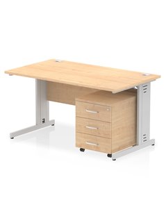 Dynamic Impulse 1400 x 800mm Straight Office Desk Maple Top Cable Managed 3 Drawer Mobile Pedestal MI001023