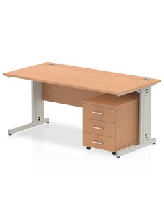 Dynamic Impulse 1600 x 800mm Straight Office Desk Oak Top Cable Managed 3 Drawer Mobile Pedestal MI001028