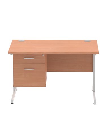 Dynamic Impulse 1200 x 800mm Straight Office Desk Beech Top Cantilever 1 x 2 Drawer Fixed Pedestal MI001688