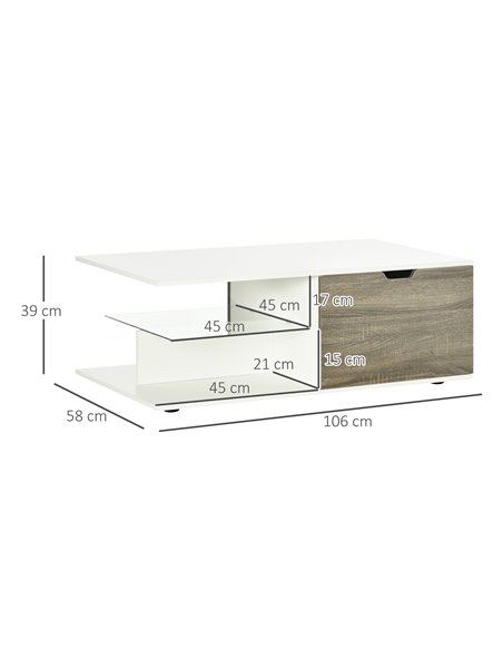 HOMCOM Coffee Table, Modern Tea Table with Tempered Glass Shelves, and Two Drawers, Coffee Tables for Living Room, Bed Room, Whi - pic 7408 | FastDaddyshop