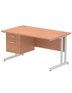 Dynamic Impulse 1400 x 800mm Straight Office Desk Beech Top Cantilever 1 x 2 Drawer Fixed Pedestal MI001689