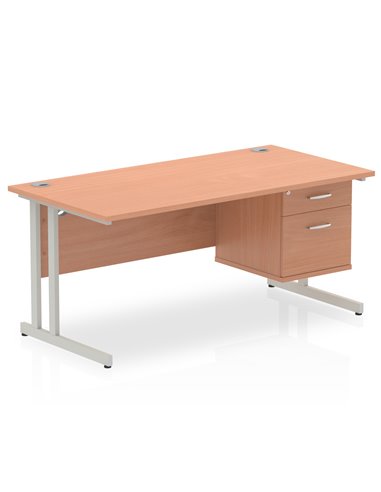 Dynamic Impulse 1600 x 800mm Straight Office Desk Beech Top Cantilever 1 x 2 Drawer Fixed Pedestal MI001690