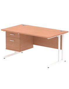 Dynamic Impulse 1400 x 800mm Straight Office Desk Beech Top Cantilever 1 x 2 Drawer Fixed Pedestal MI001693