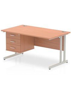 Dynamic Impulse 1400 x 800mm Straight Office Desk Beech Top Cantilever 1 x 3 Drawer Fixed Pedestal MI001697
