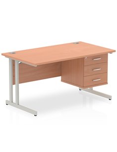 Dynamic Impulse 1400 x 800mm Straight Office Desk Beech Top Cantilever 1 x 3 Drawer Fixed Pedestal MI001697 2