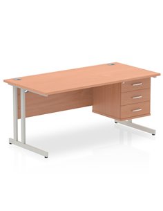 Dynamic Impulse 1600 x 800mm Straight Office Desk Beech Top Cantilever 1 x 3 Drawer Fixed Pedestal MI001698 2