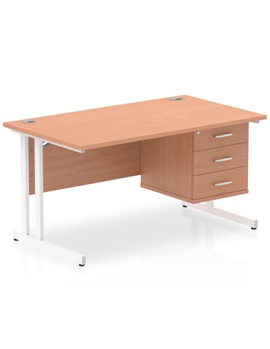 Dynamic Impulse 1400 x 800mm Straight Office Desk Beech Top Cantilever 1 x 3 Drawer Fixed Pedestal MI001701