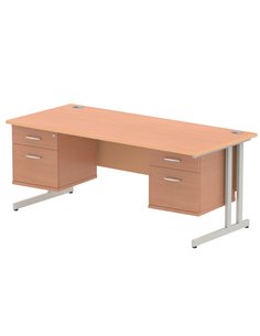 Dynamic Impulse 1800 x 800mm Straight Office Desk Beech Top Cantilever 2 x 2 Drawer Fixed Pedestal MI001707