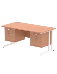 Dynamic Impulse 1600 x 800mm Straight Office Desk Beech Top Cantilever 2 x 2 Drawer Fixed Pedestal MI001710