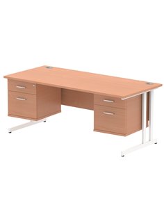 Dynamic Impulse 1800 x 800mm Straight Office Desk Beech Top Cantilever 2 x 2 Drawer Fixed Pedestal MI001711
