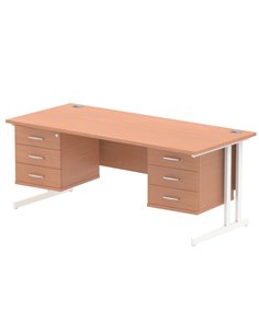 Dynamic Impulse 1800 x 800mm Straight Office Desk Beech Top Cantilever 2 x 3 Drawer Fixed Pedestal MI001719