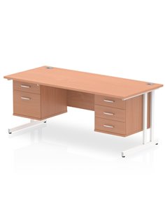 Dynamic Impulse 1600 x 800mm Straight Office Desk Beech Top Cantilever 1 x 2 Drawer 1 x 3 Drawer Fixed Pedestal MI001726