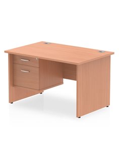 Dynamic Impulse 1200 x 800mm Straight Office Desk Beech Top Panel End 1 x 2 Drawer Fixed Pedestal MI001733