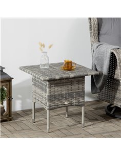 Outsunny Rattan Coffee Table with Plastic Board Under the Full Woven Table Top, Mixed Grey 2