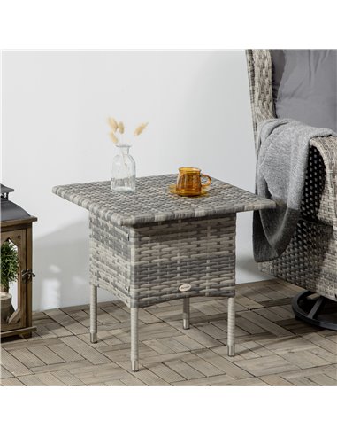 Outsunny Rattan Side Table, Outdoor Coffee Table, with Plastic Board Under the Full Woven Table Top for Patio, Garden, Balcony, 