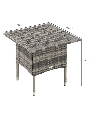 Outsunny Rattan Side Table, Outdoor Coffee Table, with Plastic Board Under the Full Woven Table Top for Patio, Garden, Balcony, 
