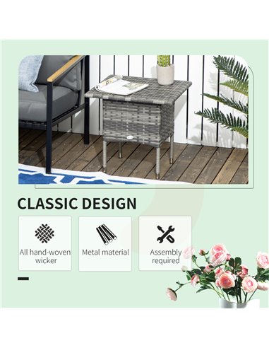 Outsunny Rattan Side Table, Outdoor Coffee Table, with Plastic Board Under the Full Woven Table Top for Patio, Garden, Balcony, 