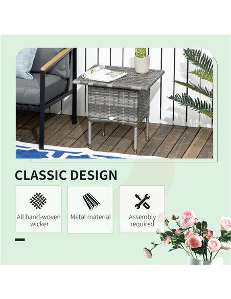 Outsunny Rattan Side Table, Outdoor Coffee Table, with Plastic Board Under the Full Woven Table Top for Patio, Garden, Balcony,  - pic 7417 | FastDaddyshop