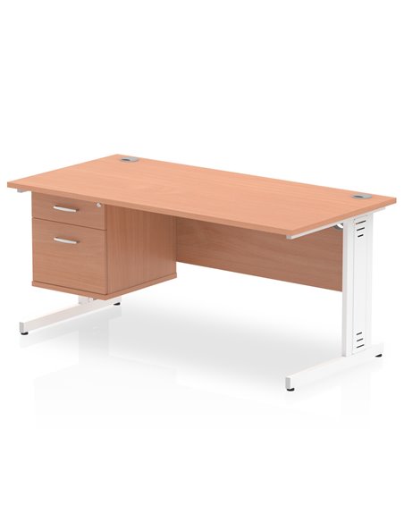 Dynamic Impulse 1600 x 800mm Straight Office Desk Beech Top Cable Managed 1 x 2 Drawer Fixed Pedestal MI001774 - pic 74179 | FastDaddyshop