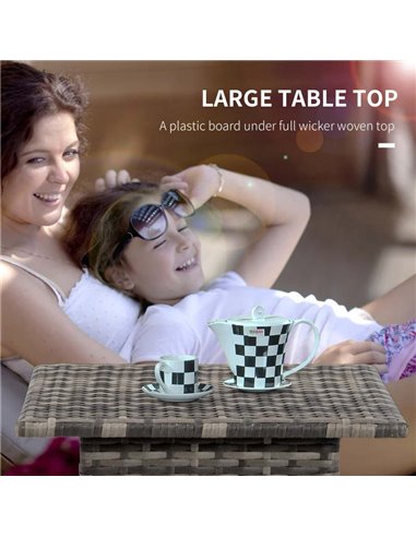 Outsunny Rattan Side Table, Outdoor Coffee Table, with Plastic Board Under the Full Woven Table Top for Patio, Garden, Balcony, 